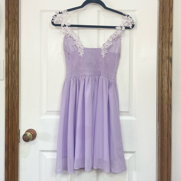 Lace strap small purple special occasion flare mini dress - Picture 3 of 4